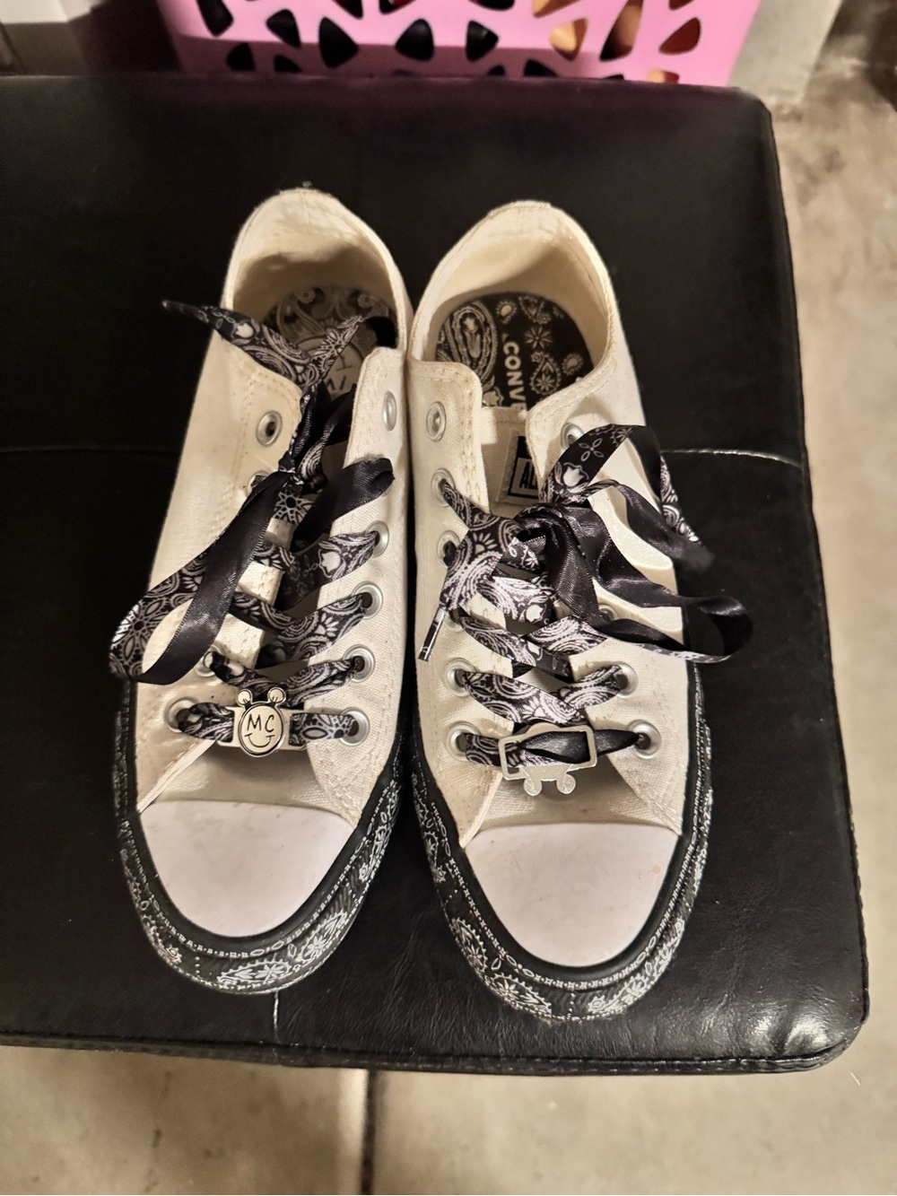 Converse Women’s Low-Top Canvas Sneakers in White with Black Details